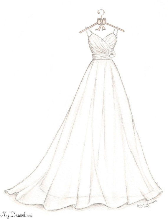 570x740 Bridal Shower Gift, Wedding Dress Sketch, Bride Gift From Maid