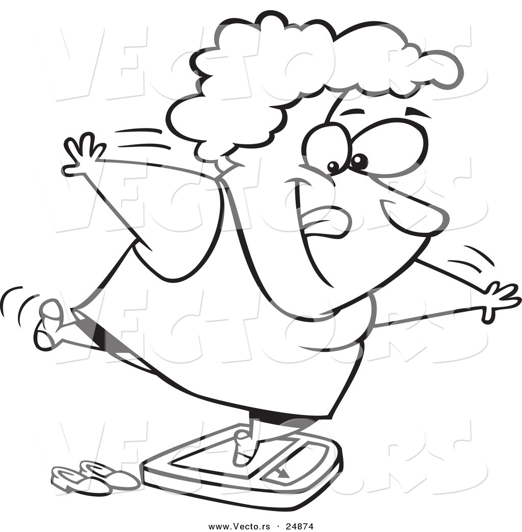 1024x1044 Vector Of A Cartoon Fat Woman Trying To Trick The Scale While