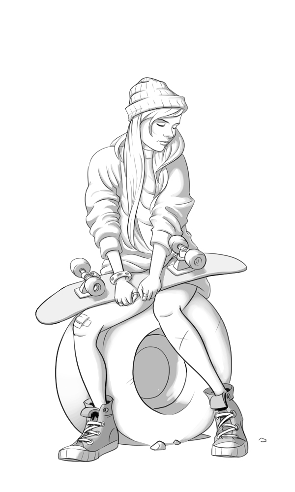 600x1000 Skater Girl, Greyscale By Stman
