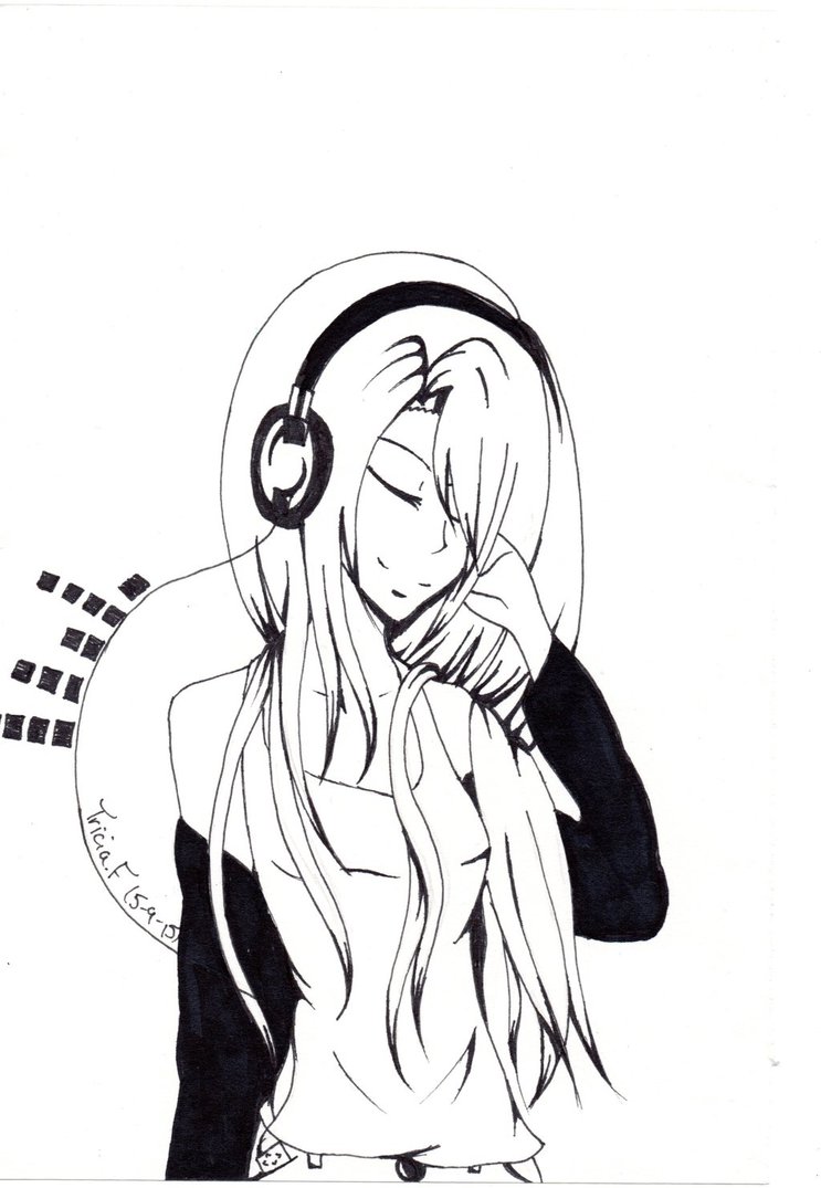 743x1075 Headphone Anime Girl By Triciacreations