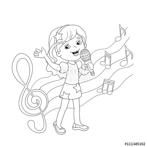 500x500 Coloring Page Outline Of Cartoon Girl Singing A Song Stock Image