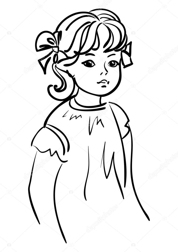723x1023 Little Girl Outline Drawing. Stock Vector Tanyaplyshka