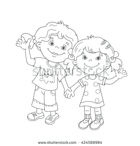 450x470 Outline A Boy And Girl Coloring Pages Coloring Page Outline