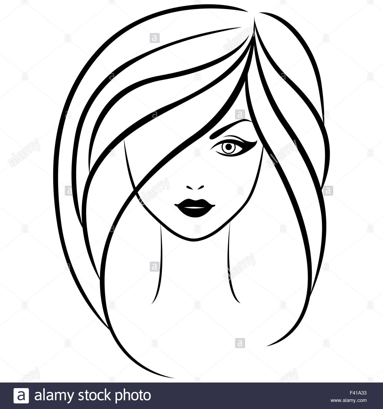 1300x1390 Abstract Vector Outline Portrait Of Young Beautiful Girl With Long