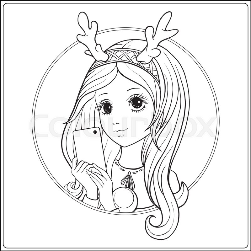 800x800 Young Nice Girl With Long Hear And Deer Horns On Her Head Make