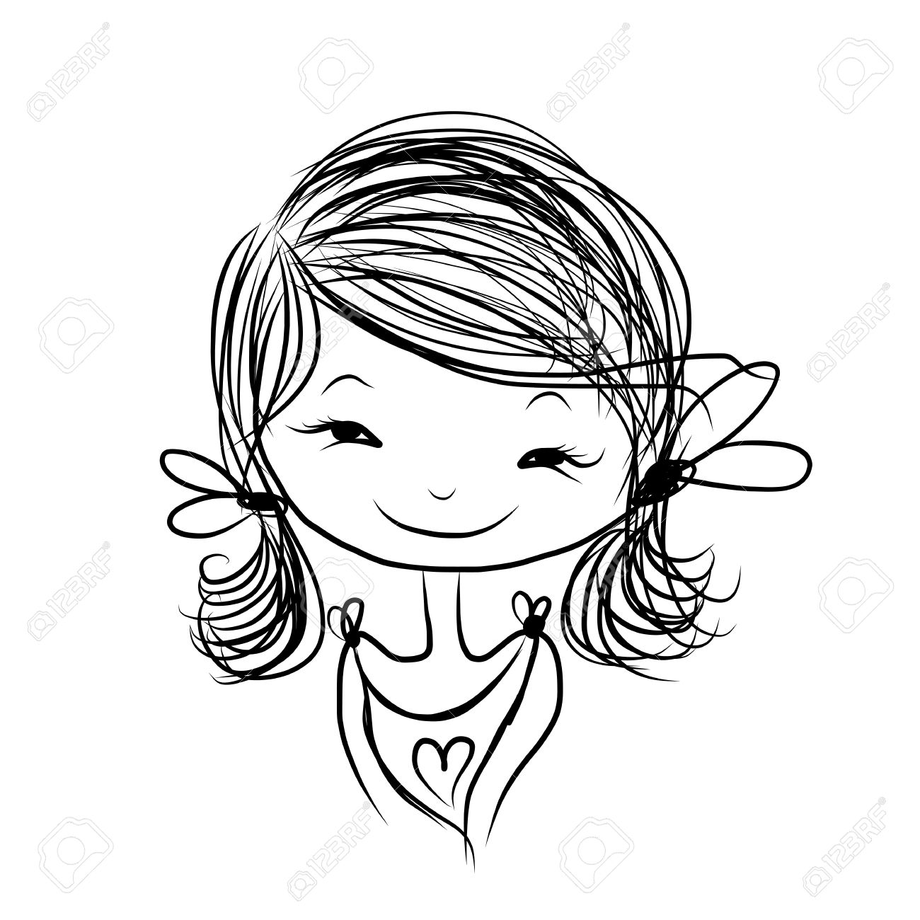 1300x1300 Cute Girl Smiling, Sketch For Your Design Royalty Free Cliparts