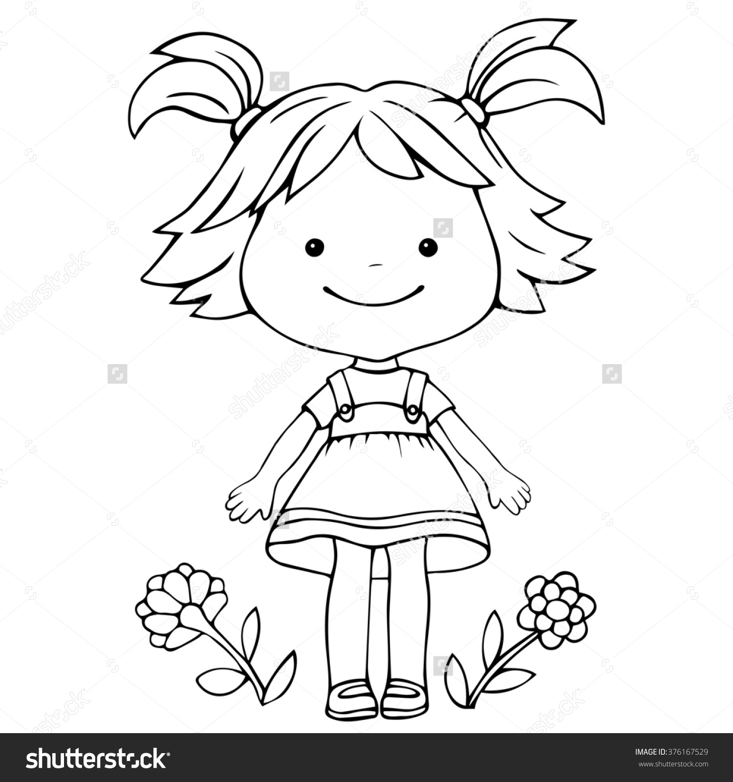 1500x1600 A Little Girl Drawing Illustration Little Girl Standing Flowers