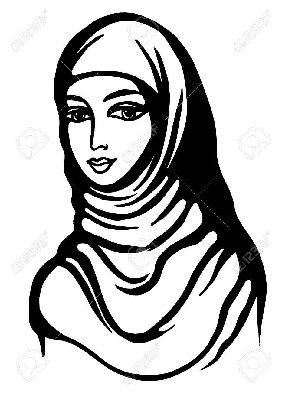 975x1300 Hand Drawn, Cartoon, Sketch Illustration Of Muslim Girl Royalty