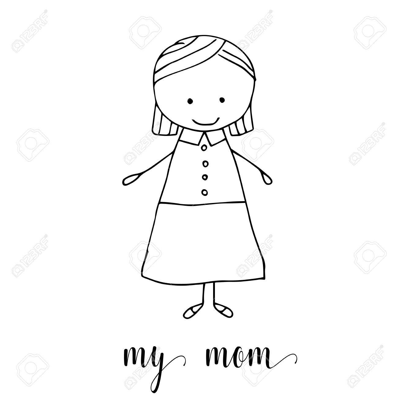 1300x1300 Childrens Drawing A Mother. The Template For The Painting. Hand