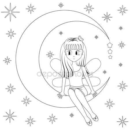 450x450 Cute Girl Sitting Dreaming On The Moon On Background Night Starry