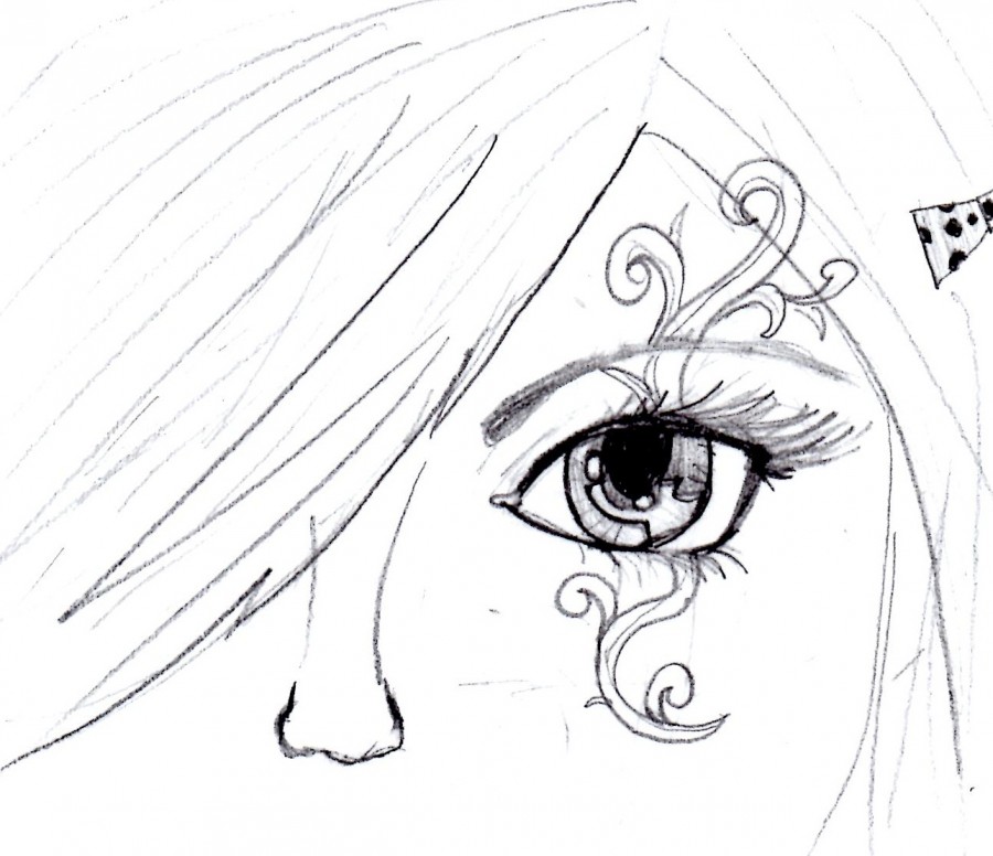 900x776 Sketch Girl With A Cool Swirl Tattoo On Eyes