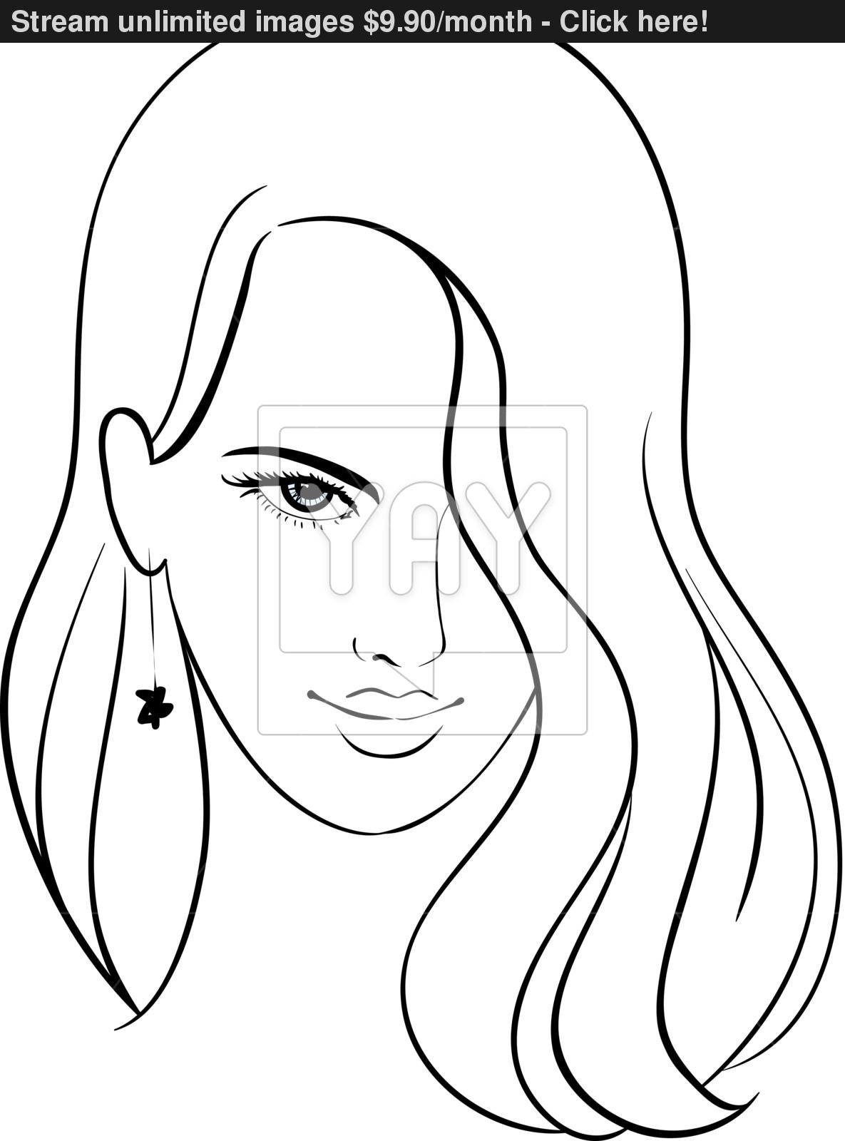 1185x1600 Girl Face With Beautiful Hair, Vector Sketch Vector