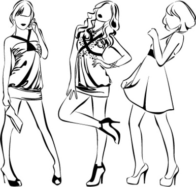 386x368 Sketch Of Fashion Girl Dress Free Vector Download (9,608 Free