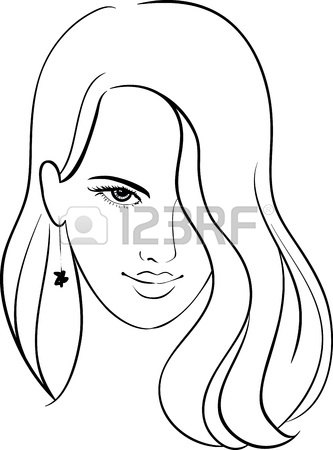 333x450 Girl Face With Beautiful Hair, Vector Sketch Royalty Free Cliparts