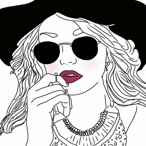 500x500 Drawing, Girl, Fashion, Illustration, Doodle, Black , White, Lips