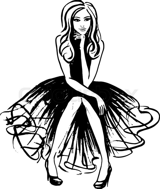 676x800 Fashion Illustration Of Sitting And Thinking Woman In Evening