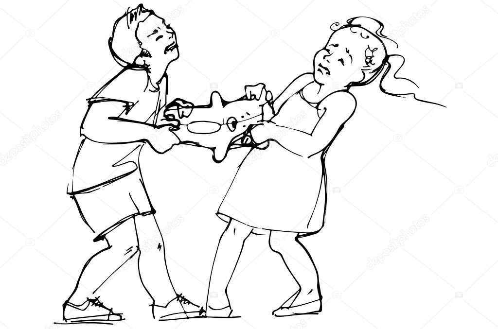 1024x677 Sketch Of Boy And Girl Children Are Fighting Over A Toy Stock