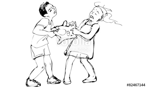 500x300 Vector Sketch Of Boy And Girl Children Are Fighting Over A Toy