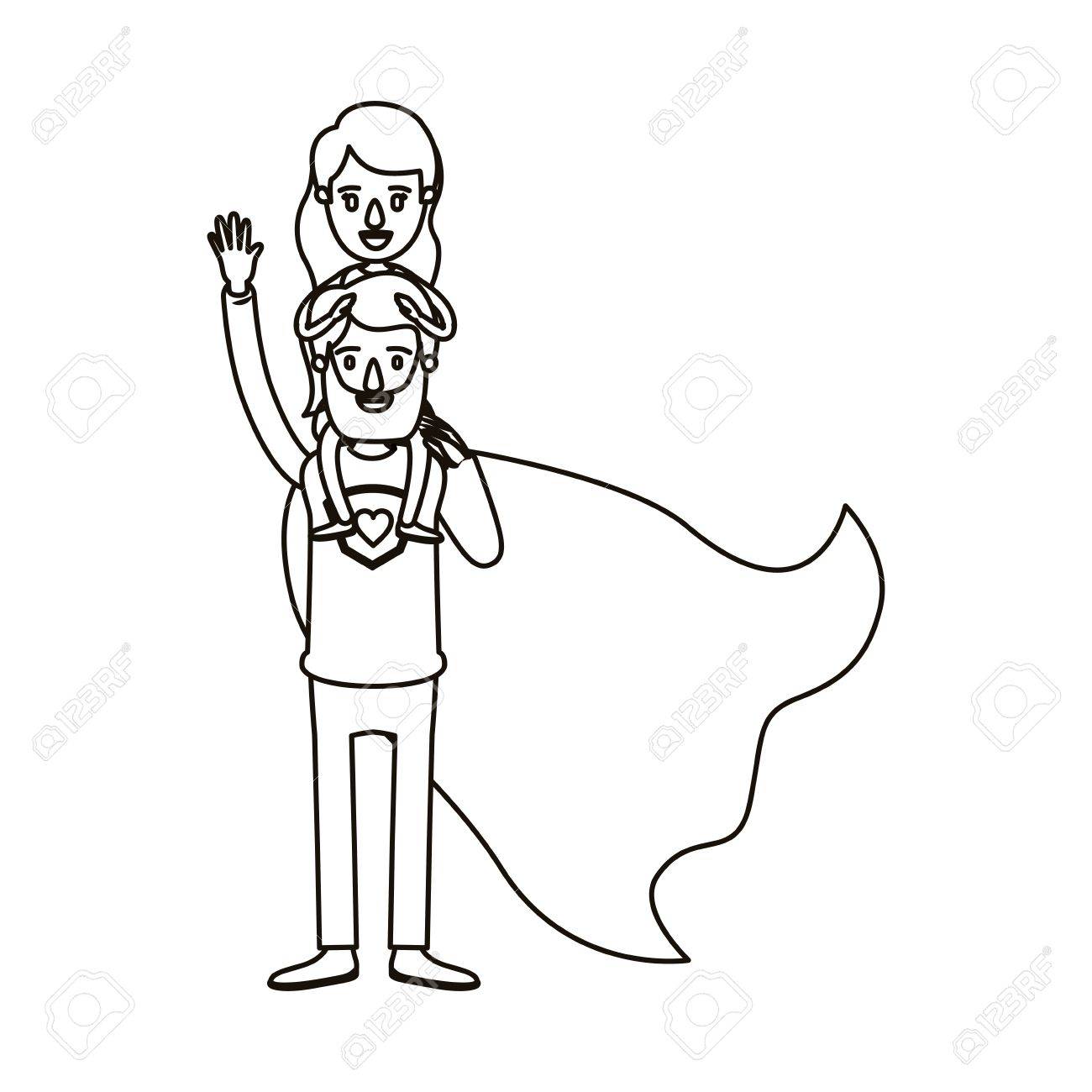 1300x1300 Silhouette Cartoon Full Body Super Dad Hero With Girl On His
