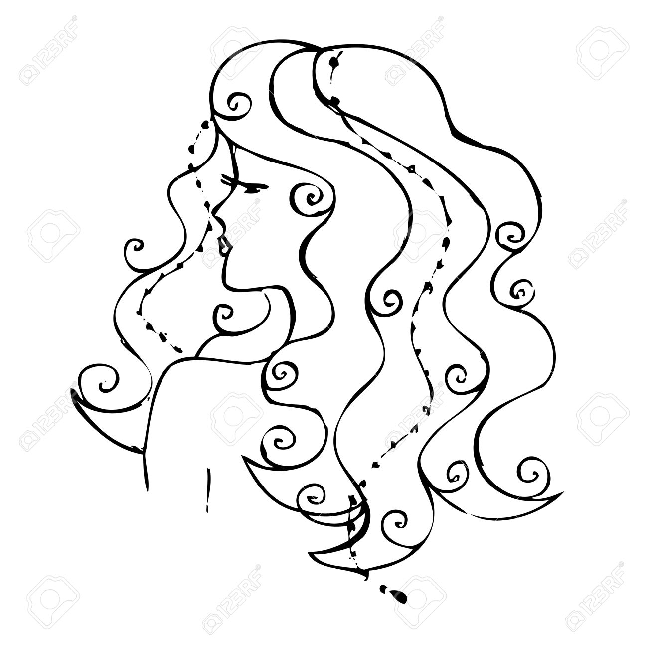 1300x1300 Drawing A Girl With Long Hair A Sketch On A White Background Stock