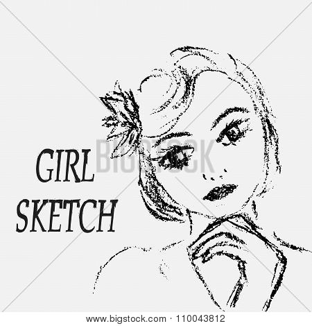 450x470 Sketch Girl Short Hair. Line Vector Amp Photo Bigstock