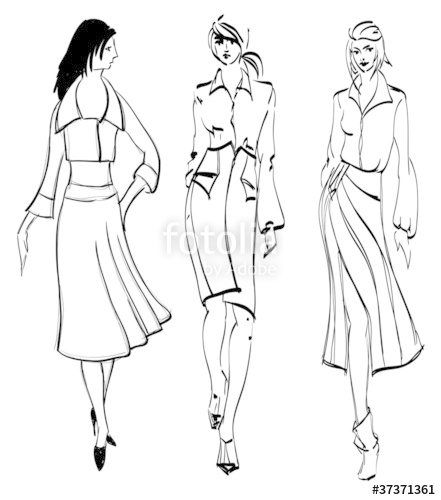 441x500 Sketch. Fashion Girl. Hand Drawn Fashion Model. Vector Illustrat