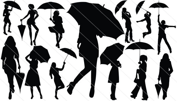610x350 Girl With Umbrella Silhouette Vector (13) Silhouette Clip Art