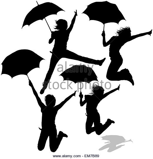 520x540 Illustration Silhouette Girl Holding Umbrella Stock Photos