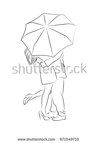 319x470 Sketch Woman Umbrella Back View Vector Stock Vector 502839265