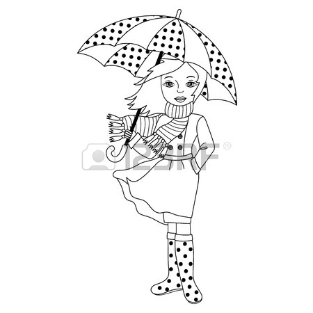 450x450 Vector Beautiful African American Girl Holding Umbrella. Vector