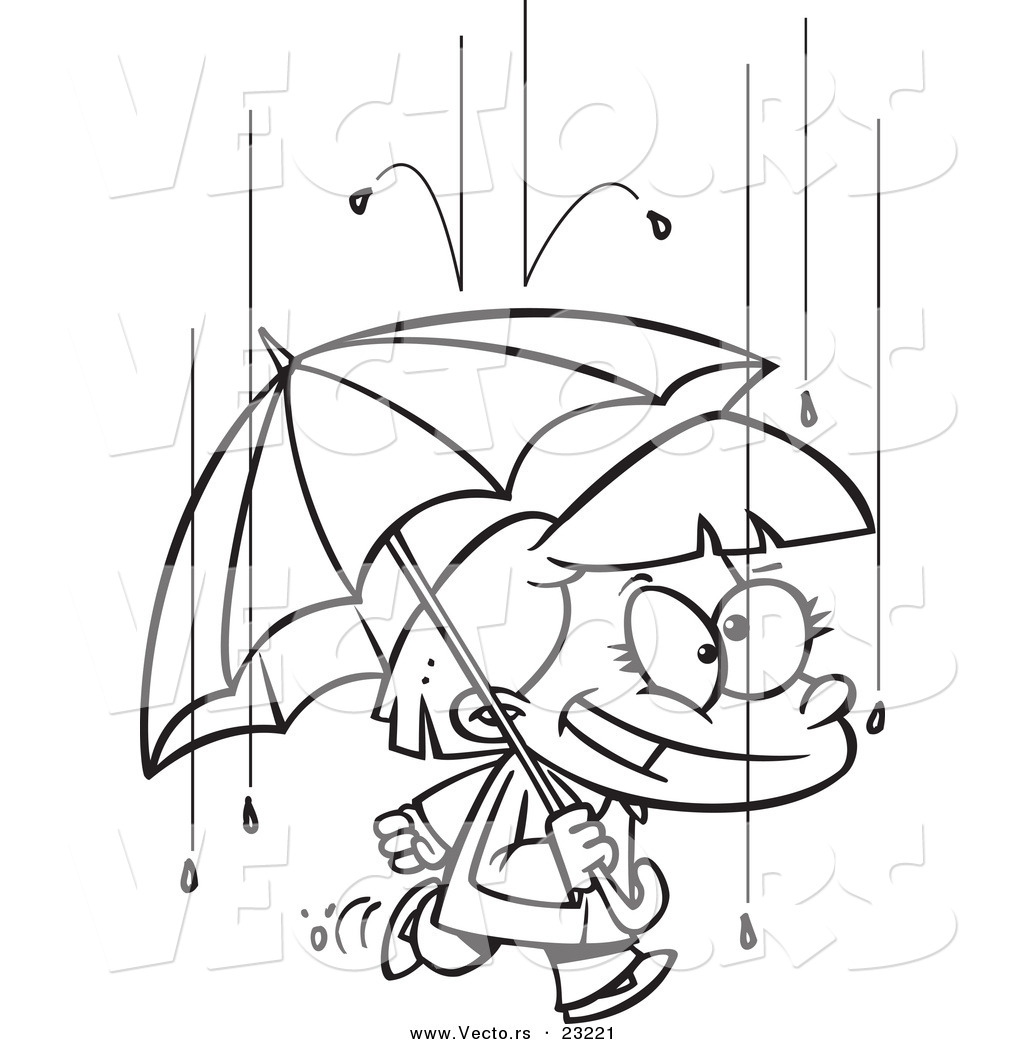 1024x1044 Vector Of A Cartoon Happy Girl With An Umbrella In The Rain