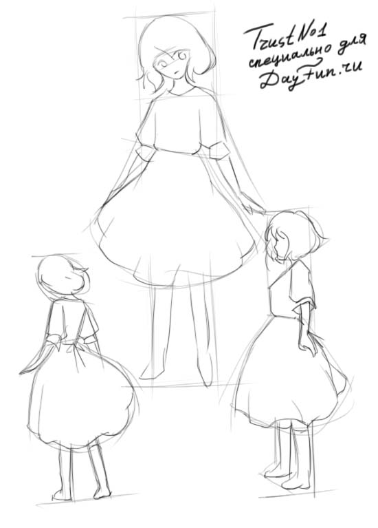 550x767 How To Draw A Girl In A Dress Step By Step