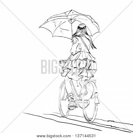 450x470 Girl On Bike Umbrella Autumn Rain Vector Amp Photo Bigstock