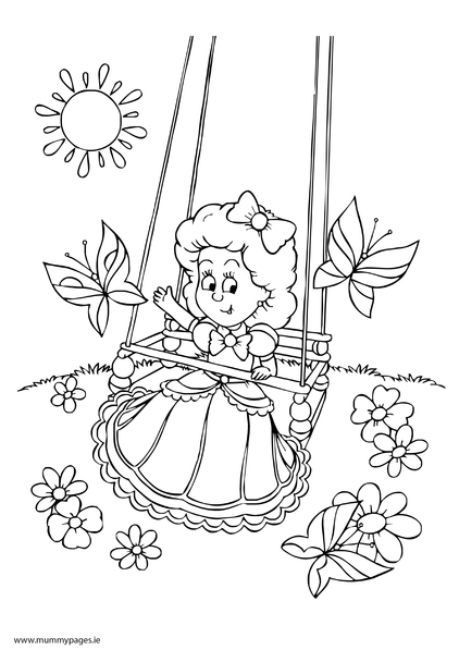 422x597 Little Girl Playing On Swing Colouring Page Mummypages.mummypages.ie