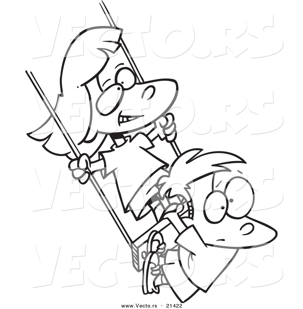 1024x1044 Vector Of A Cartoon Girl And Boy Swinging