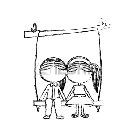 450x450 Color Pencil Drawing Of Caricature Guy In Formal Suit And Girl