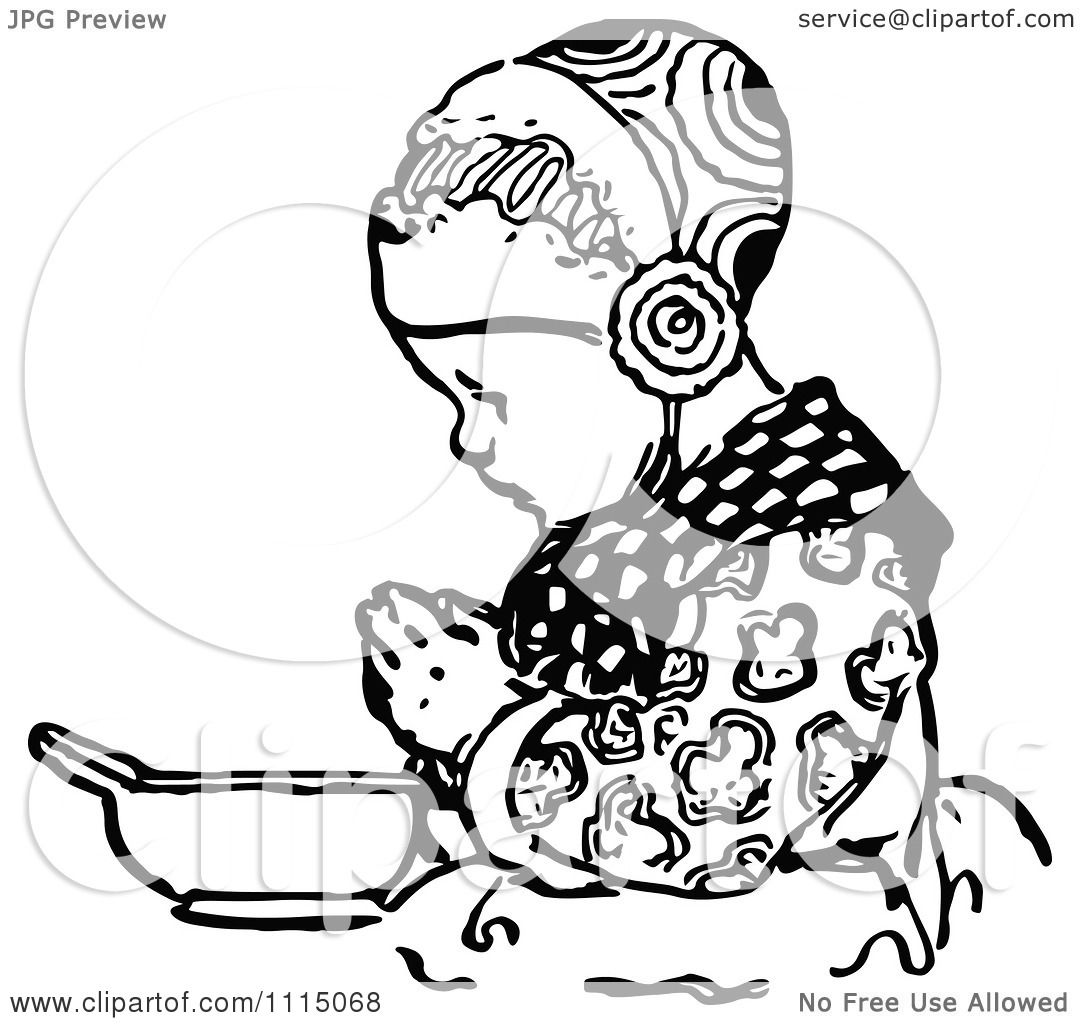 1080x1024 Clipart Vintage Black And White Girl Praying Before Eating 3
