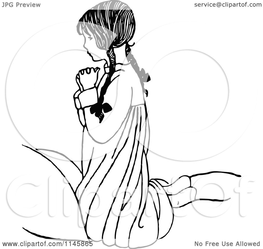 1080x1024 Clipart Of A Retro Vintage Black And White Religious Girl Praying