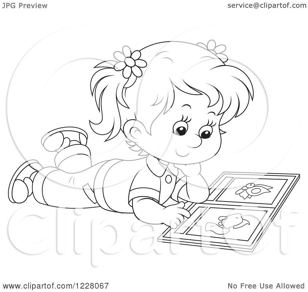 1080x1024 Clipart Of An Outlined Girl Reading A Picture Book