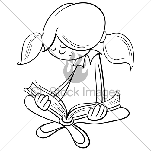 500x500 Girl Reading Book Coloring Page Gl Stock Images