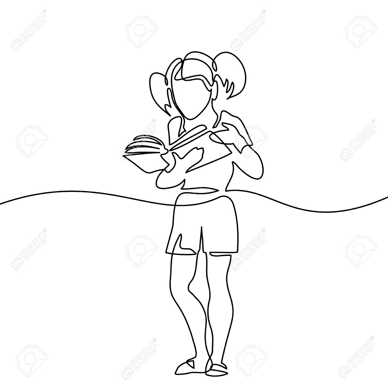 1300x1300 Girl Reading Book. Back To School Concept. Continuous Line Drawing