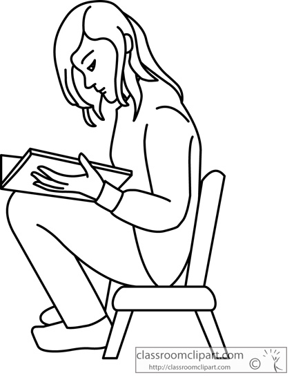 426x550 Girl Sitting In Chair Reading Book Outline Clipart Station