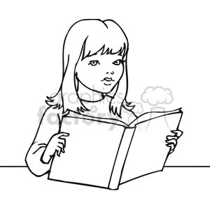 300x300 Royalty Free Black And White Outline Of A Girl Reading A Book