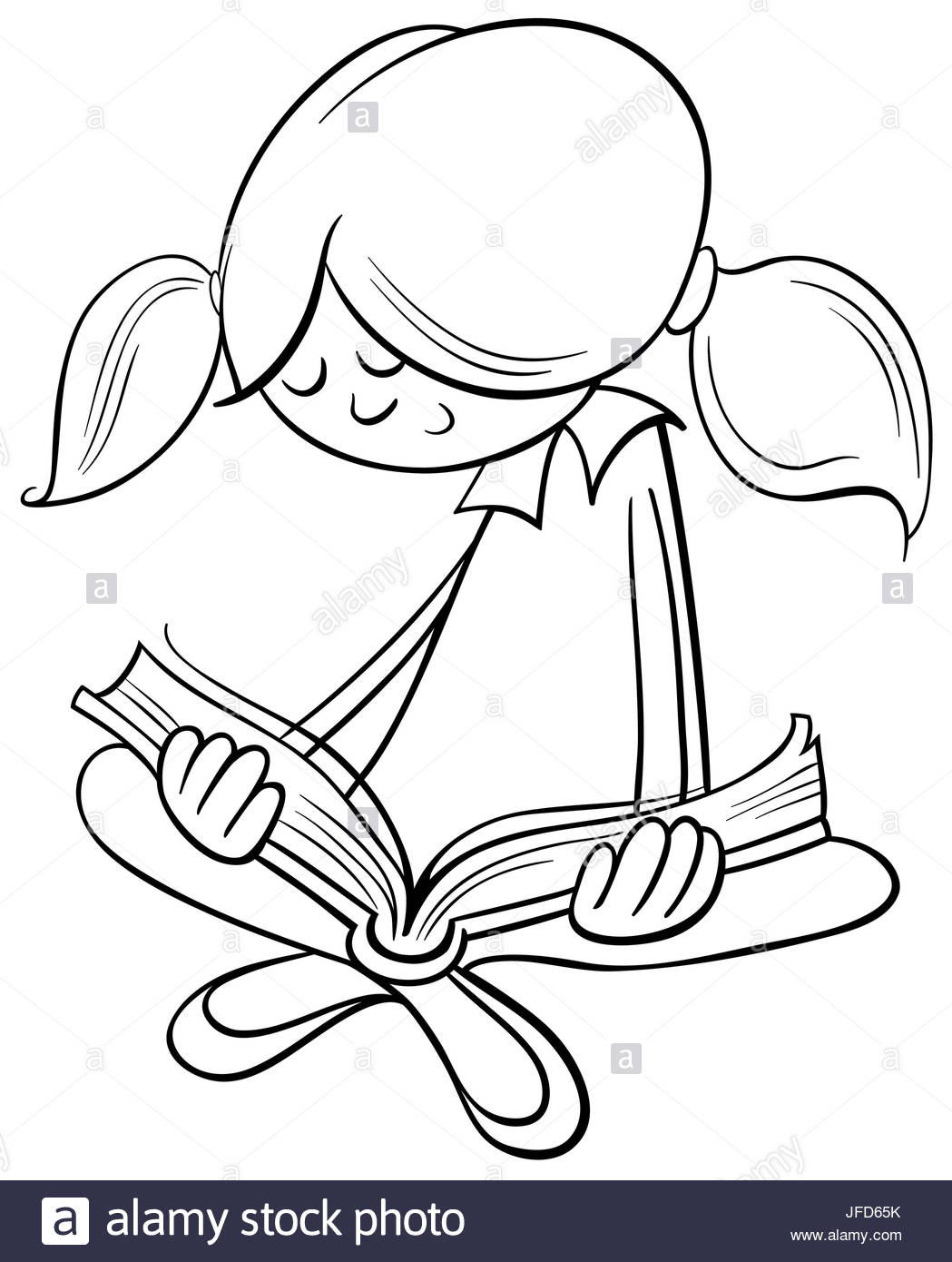 1049x1390 Girl Reading Book Coloring Page Stock Photo, Royalty Free Image