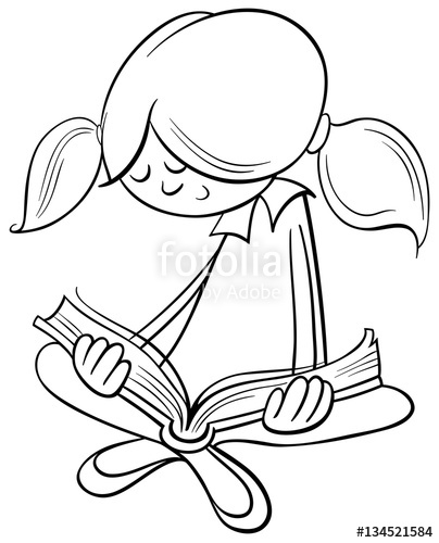 404x500 Girl Reading Book Coloring Page Stock Image And Royalty Free