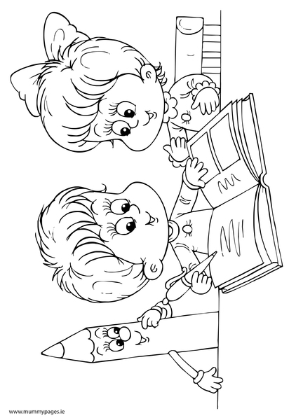 422x597 Boy And Girl Reading A Book Colouring Page Mummypages.mummypages.ie