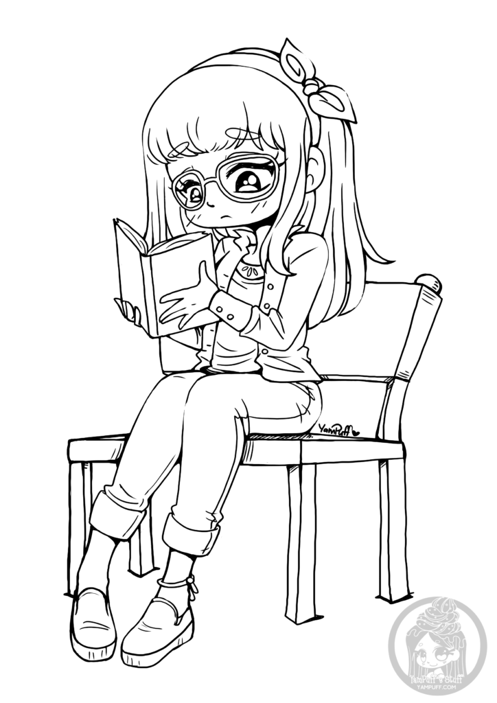 724x1024 Girl Reading Yampuff Chibi Lineart Belle En Lecture