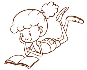 300x242 Illustration Of A Simple Sketch Of A Girl Reading On A White