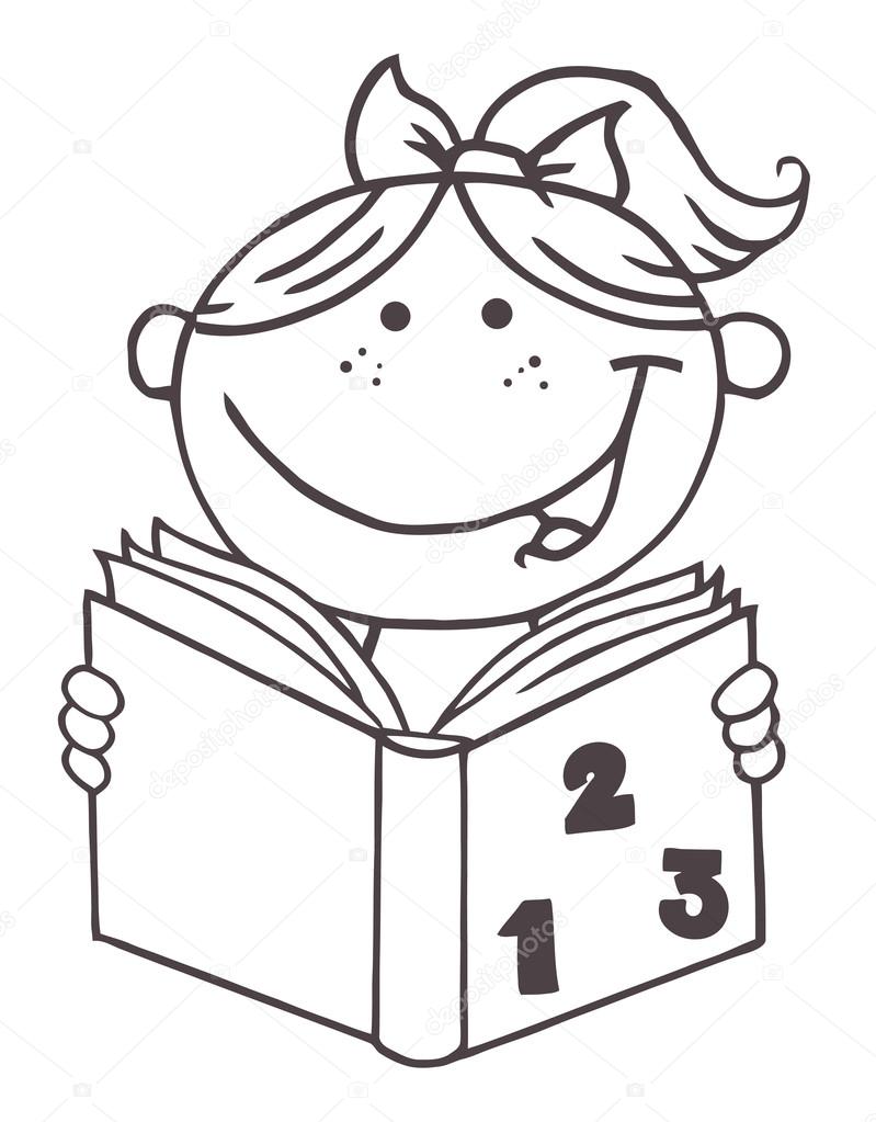 799x1023 Outlined Kid Girl Reading A Book Stock Photo Hittoon