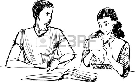 450x268 Sketch Of A Guy And A Girl Reading A Book At The Table Royalty